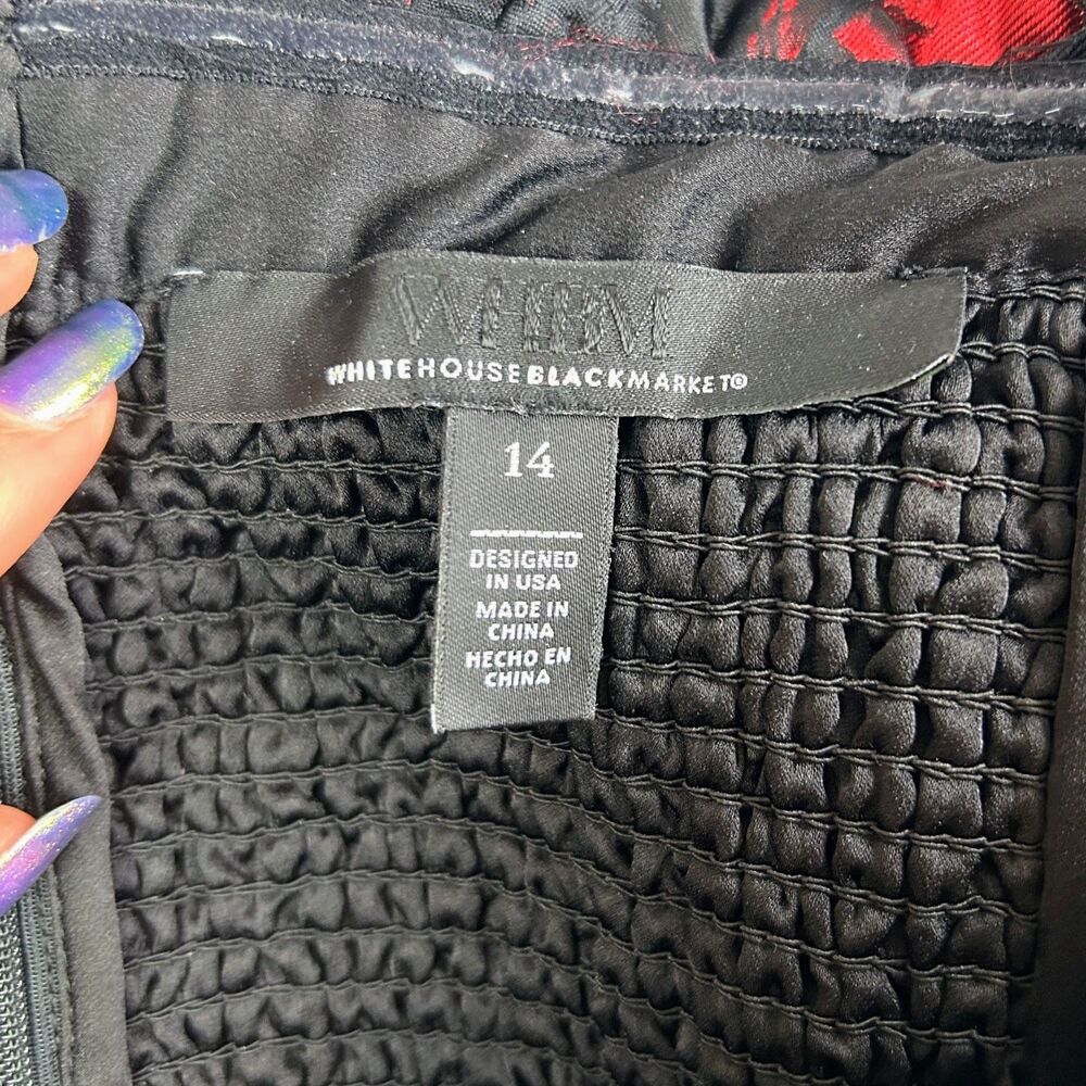 White House Black Market WHBM Floral Jacquard Bustier Black Red off Shoulder 14 - Picture 14 of 16